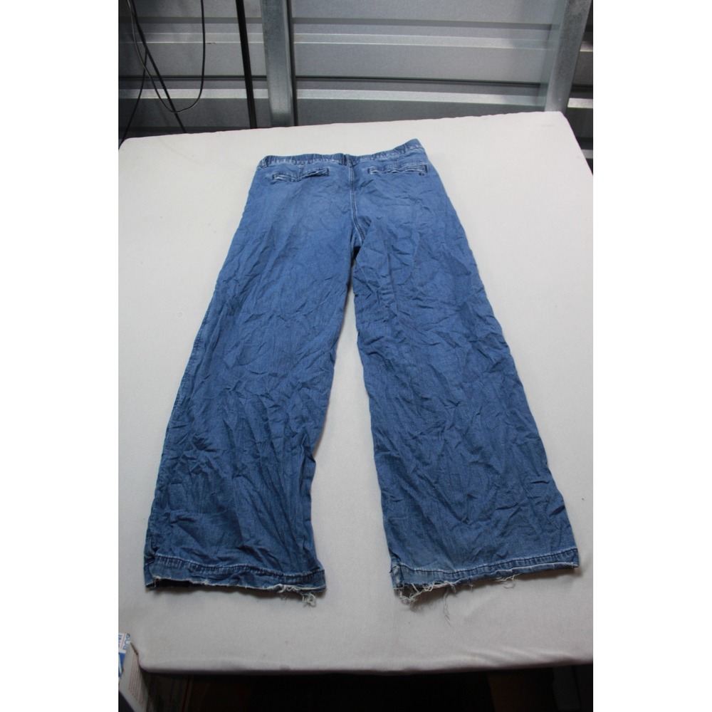 American Eagle Wide Leg Pants Womens 12 Long Blue Excellent Linen Blend Pleated